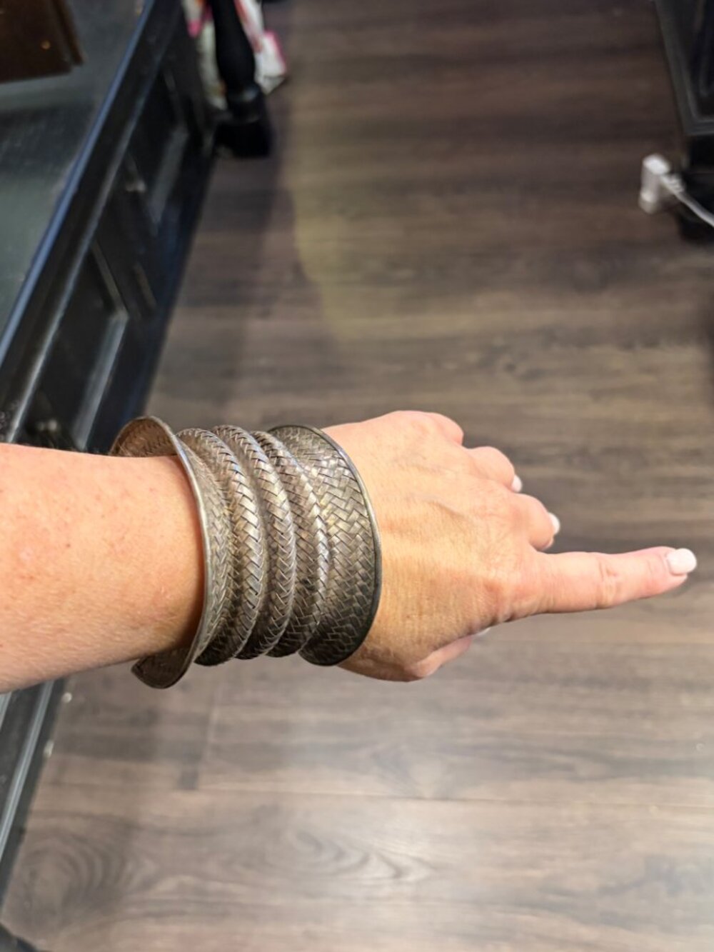Vintage Silver-Tone Woven Metal Sculptural Wide Cuff Bracelet - Picture 5 of 5